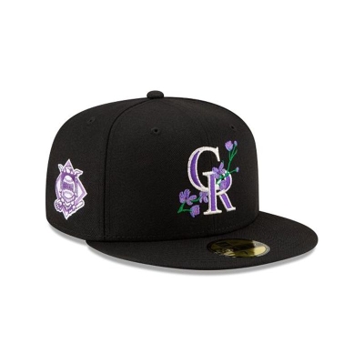 Black Colorado Rockies Hat - New Era MLB Side Patch Bloom 59FIFTY Fitted Caps USA3716082